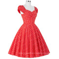 Belle Poque Lager V-Ausschnitt Baumwolle Vintage Retro Red Polka Dots 50s Kleid BP000067-3